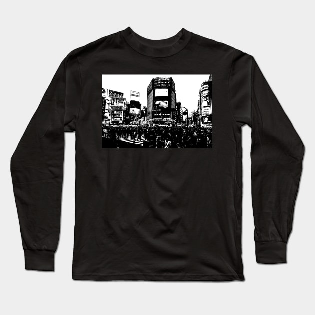 Manga Panel - Shibuya (渋谷区) Long Sleeve T-Shirt by Neon Bang Bang